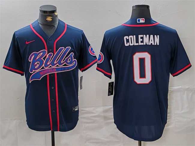 Men%27s Buffalo Bills #0 Keon Coleman Navy With Patch Cool Base Stitched Baseball Jersey